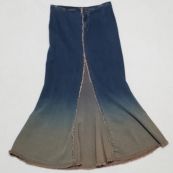 RARE Vintage Clothes Compact Raw Cut Midi Stretchy Ombre Denim Mermaid Skirt Med - Picture 6 of 15